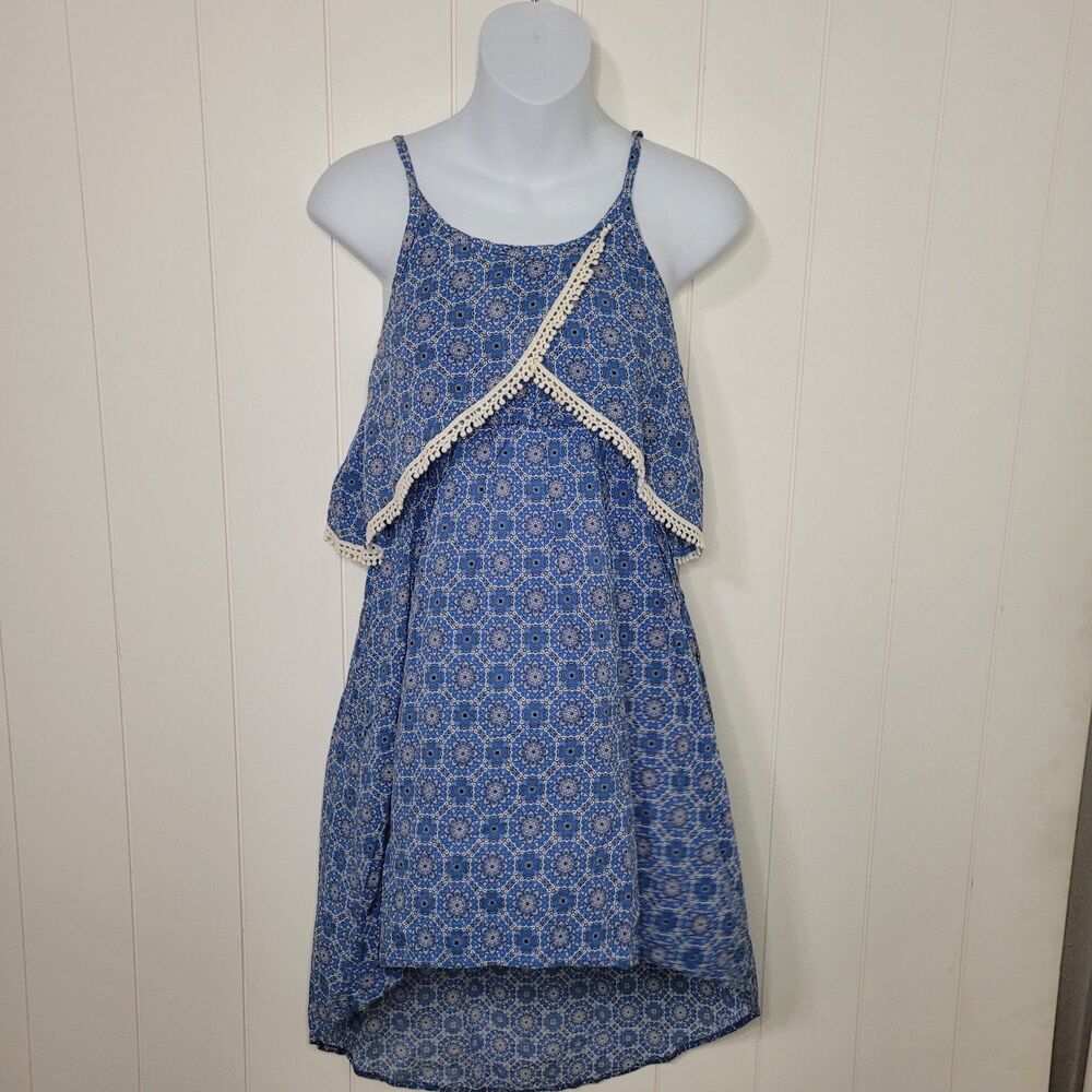 Shyanne Dress Womens Size Large Blue Floral Strappy Lace Cowgirl
